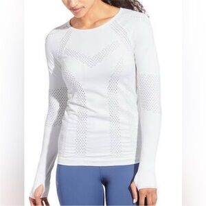 Athleta Burpee White Long Sleeve Laser Cut Double Layer Shirt